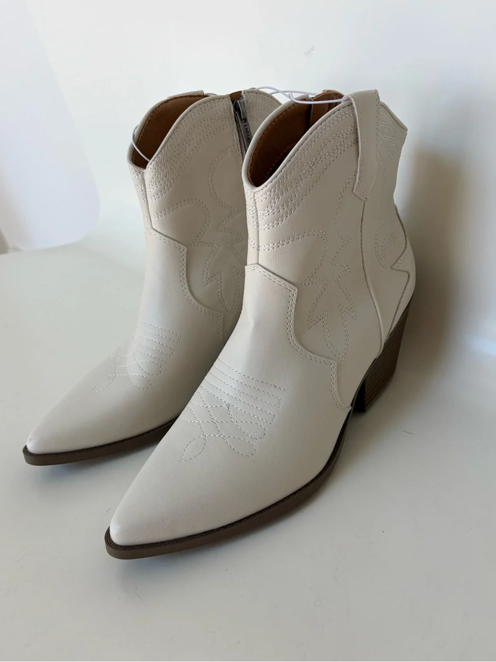 Indigo Cream Western Ankle Booties with Stacked Heel